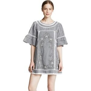 Free People Sunny Day Black & White Lace Trim Gingham Mini Dress Pockets Size XS